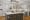 beautiful finish table shining tiles with chandelier