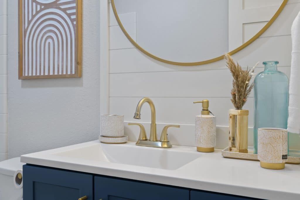closeup shot of mirror and a sink renovation