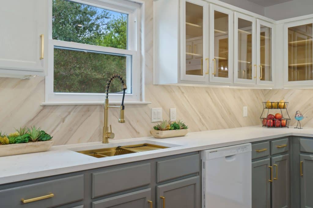 kitchen cabinets and drawers with good view