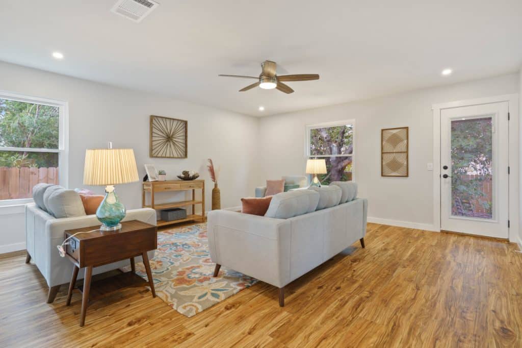 newly renovated living room bright colors